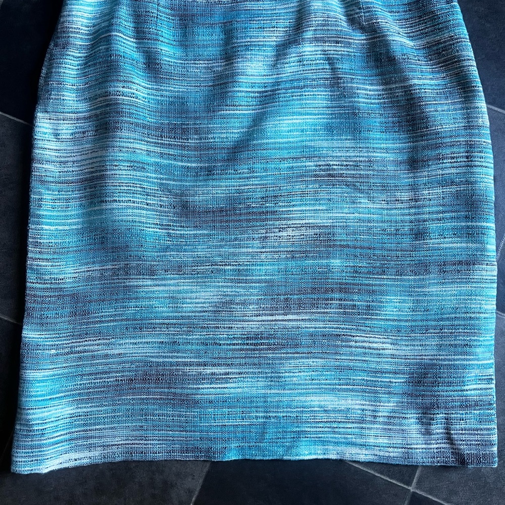 Preston & York Women 16 Knee Length Tweed Pencil Skirt Blue Stripe Career Preppy